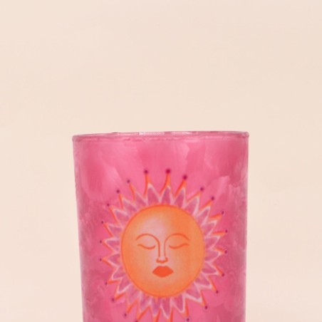 Photophore soleil verre rose 12cm lumière douce | Hashtag Déco
