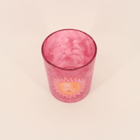 Photophore soleil verre rose 12cm lumière douce | Hashtag Déco