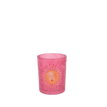 Photophore soleil verre rose 12cm lumière douce | Hashtag Déco