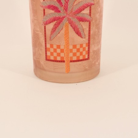 Photophore palmier verre beige rose 18cm | Hashtag Déco