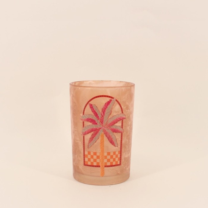 Photophore palmier verre beige rose 18cm | Hashtag Déco