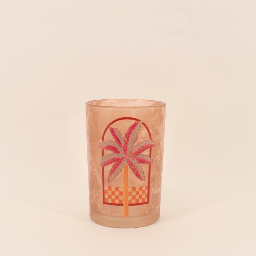 Photophore palmier verre beige rose 18cm | Hashtag Déco