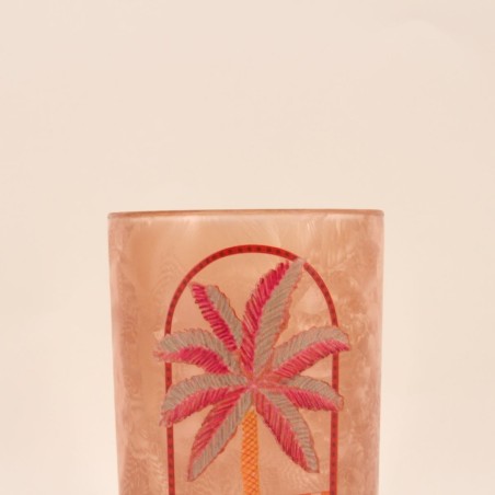 Photophore palmier verre beige rose 18cm | Hashtag Déco
