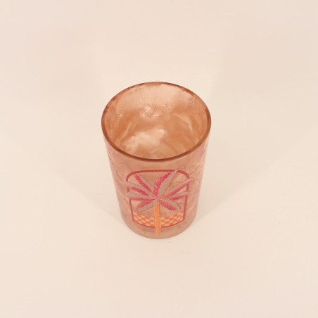 Photophore palmier verre beige rose 18cm | Hashtag Déco