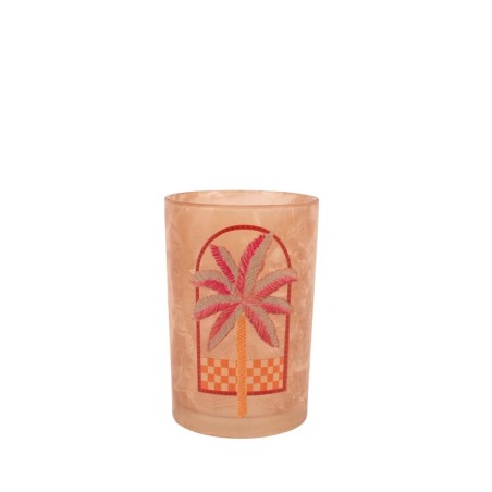 Photophore palmier verre beige rose 18cm | Hashtag Déco