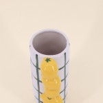 Vase quadrillé vert en grès, citrons relief | Hashtag Déco