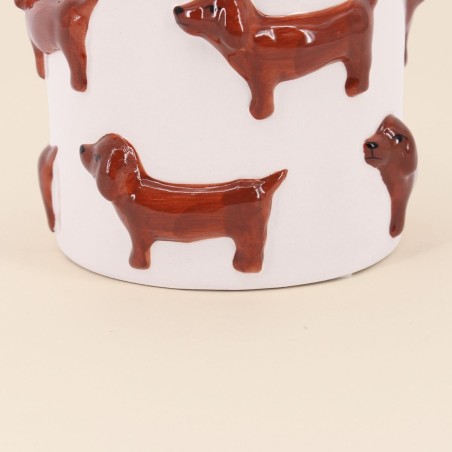 Cache-pot teckels en dolomite beige 14cm | Hashtag Déco