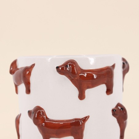 Cache-pot teckels en dolomite beige 14cm | Hashtag Déco