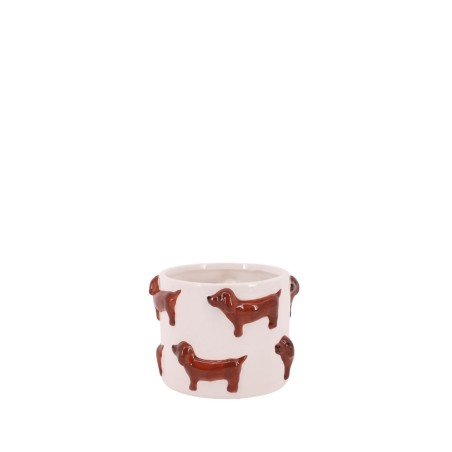 Cache-pot teckels en dolomite beige 14cm | Hashtag Déco