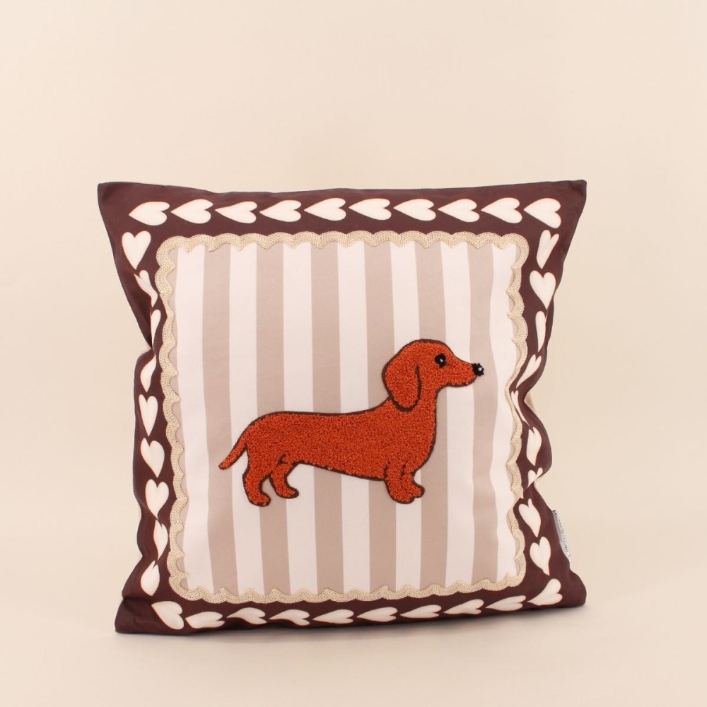 Coussin teckel velours marron beige 45x45cm | Hashtag Déco
