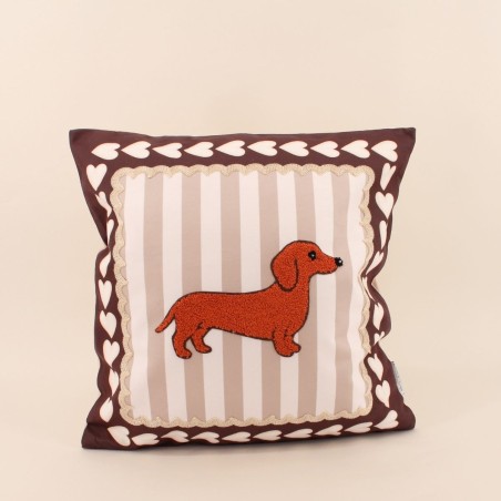 Coussin teckel velours marron beige 45x45cm | Hashtag Déco