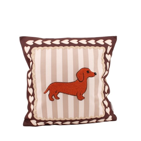 Coussin teckel velours marron beige 45x45cm | Hashtag Déco