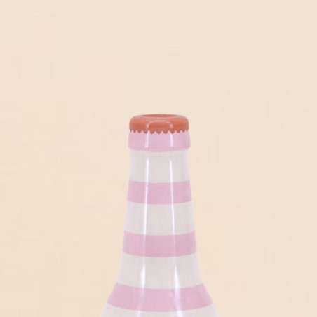 Vase bouteille rayé céramique beige rose 24cm | Hashtag Déco