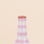 Vase bouteille rayé céramique beige rose 24cm | Hashtag Déco