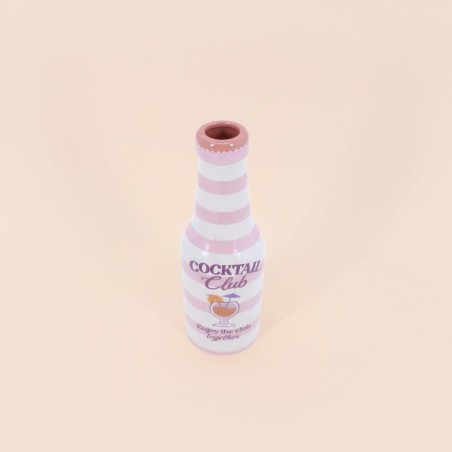 Vase bouteille rayé céramique beige rose 24cm | Hashtag Déco