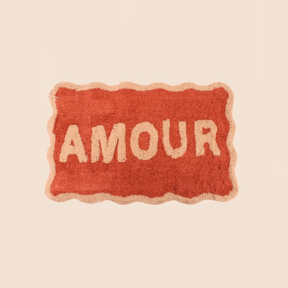 Tapis de bain AMOUR en coton terracotta 50x80cm | Hashtag Déco