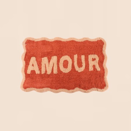 Tapis de bain AMOUR en coton terracotta 50x80cm | Hashtag Déco