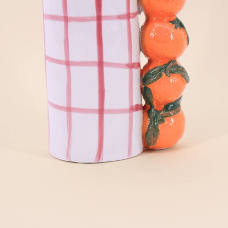 Vase quadrillé rose en grès 18cm | Hashtag Déco