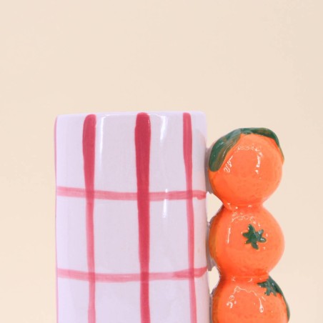 Vase quadrillé rose en grès 18cm | Hashtag Déco