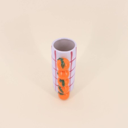 Vase quadrillé rose en grès 18cm | Hashtag Déco