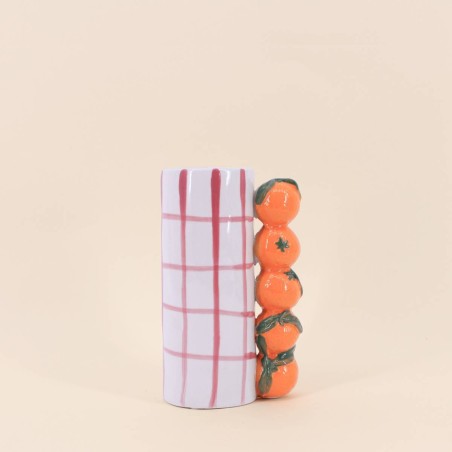 Vase quadrillé rose en grès 18cm | Hashtag Déco