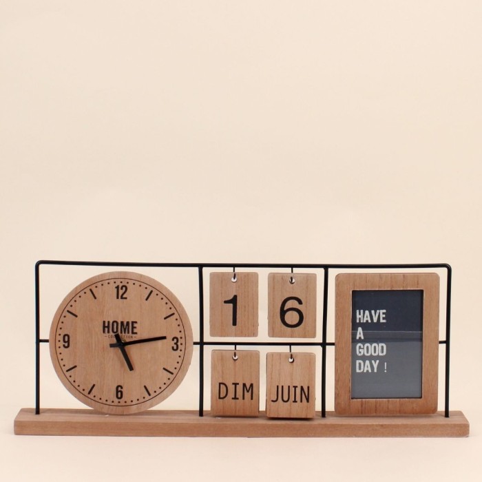 Horloge éphéméride bois blanc 56x21cm | Hashtag Déco
