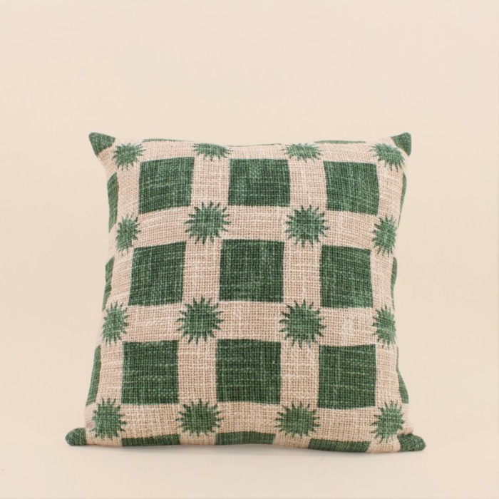 Coussin coton soleils verts 40x40cm | Hashtag Déco