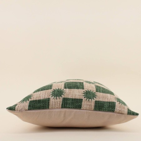 Coussin coton soleils verts 40x40cm | Hashtag Déco