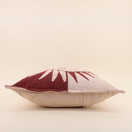 Coussin coton flammé soleil brodé terracotta | Hashtag Déco