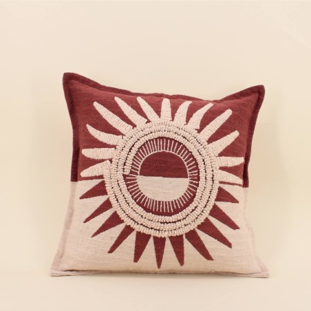 Coussin coton flammé soleil brodé terracotta | Hashtag Déco