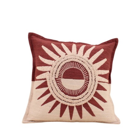 Coussin coton flammé soleil brodé terracotta | Hashtag Déco