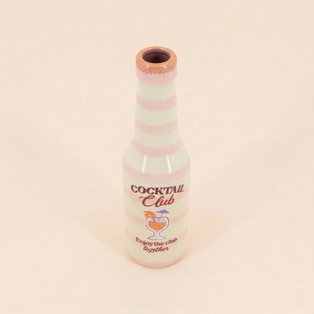 Vase bouteille rayé céramique beige rose 24cm | Hashtag Déco