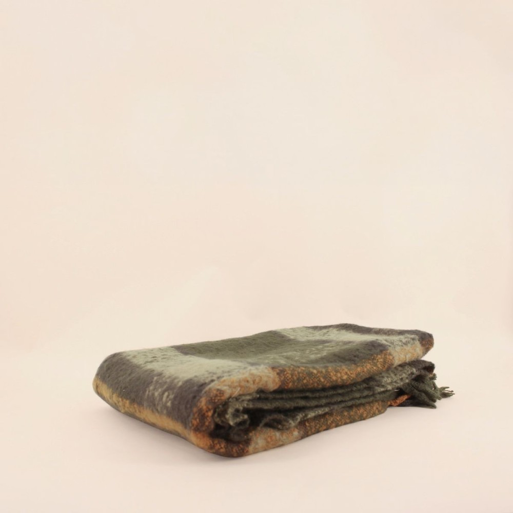 Plaid écossais vert et moutarde en coton | Hashtag Déco