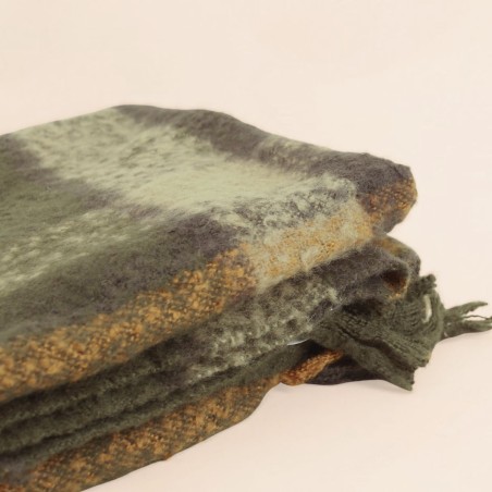 Plaid écossais vert et moutarde en coton | Hashtag Déco