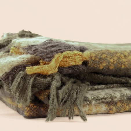 Plaid écossais vert et moutarde en coton | Hashtag Déco