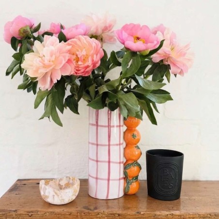 Vase quadrillé rose en grès 18cm | Hashtag Déco
