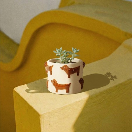 Cache-pot teckels en dolomite beige 14cm | Hashtag Déco