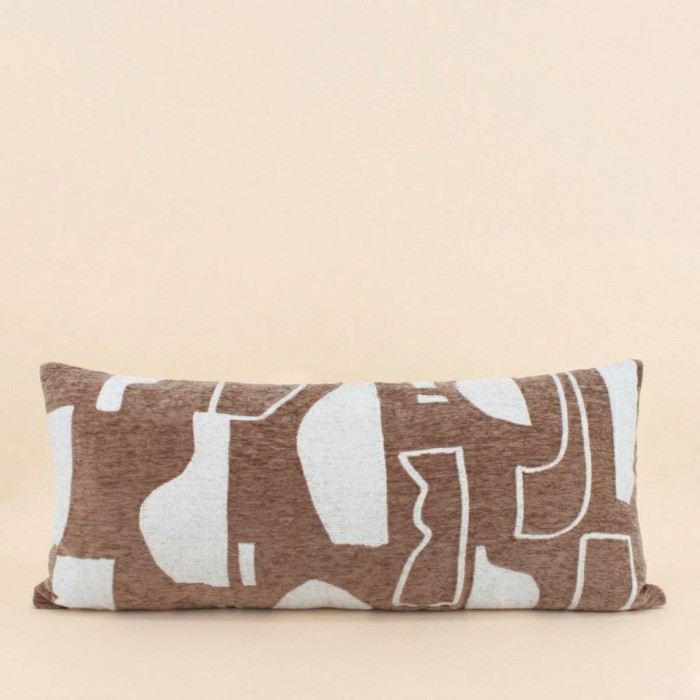 Coussin jacquard chenille marron motifs ethniques | Hashtag Déco