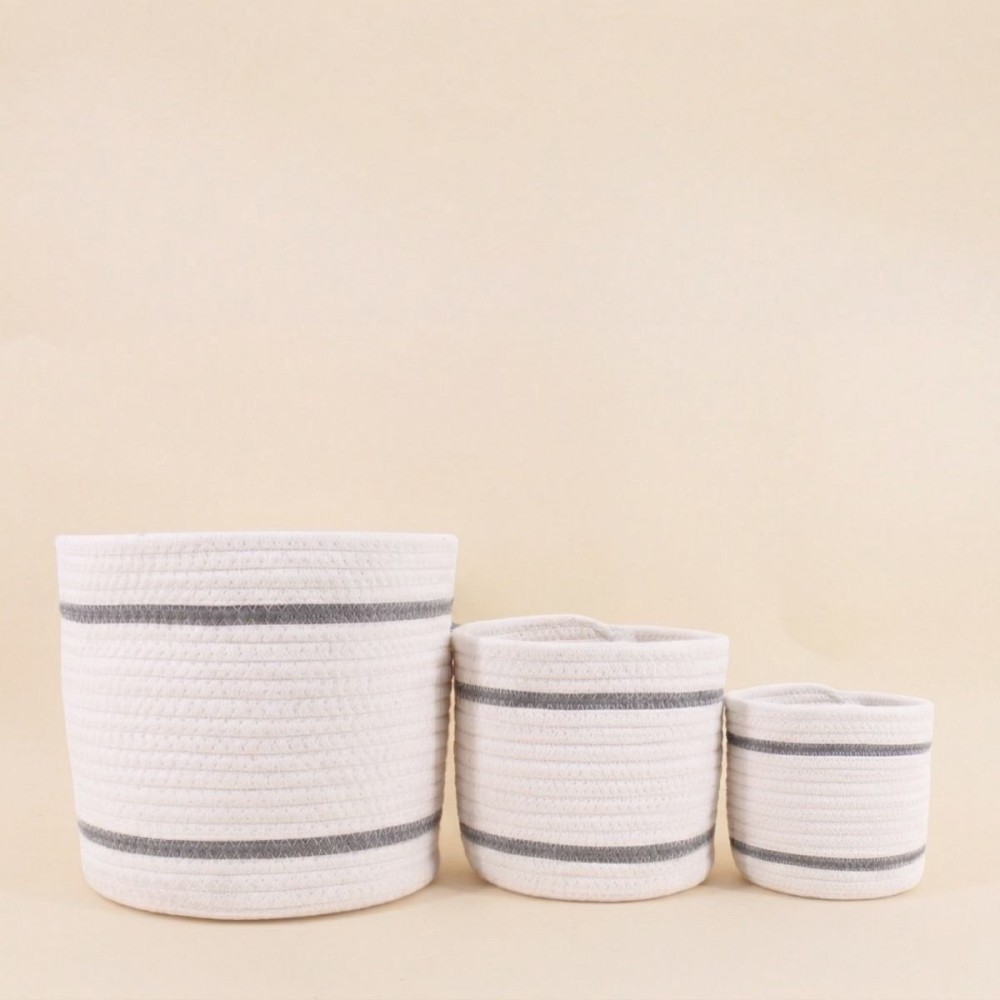 Lot de 3 paniers ronds corde blanc bleu | Hashtag Déco