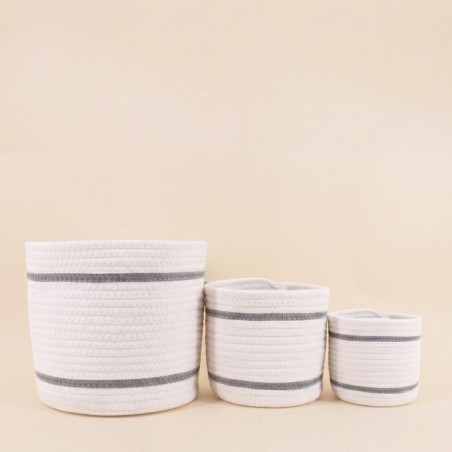 Lot de 3 paniers ronds corde blanc bleu | Hashtag Déco