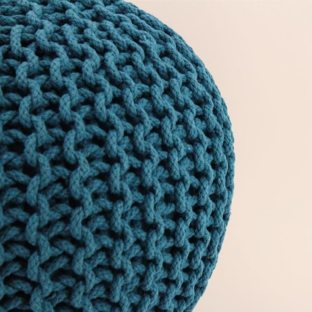 Pouf rond tricot gris 40x30cm pour salon | Hashtag Déco