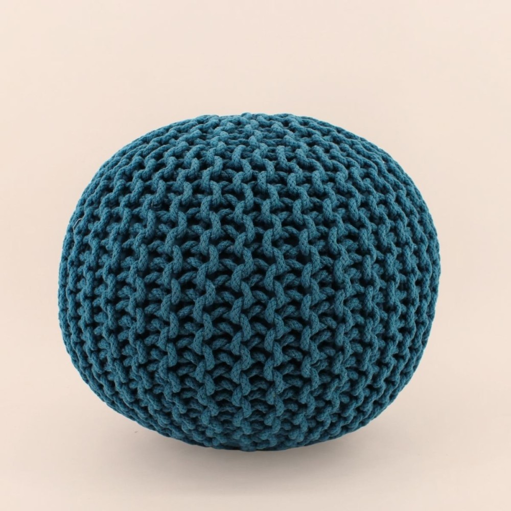 Pouf rond tricot gris 40x30cm pour salon | Hashtag Déco