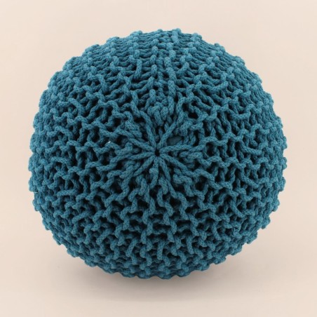 Pouf rond tricot gris 40x30cm pour salon | Hashtag Déco