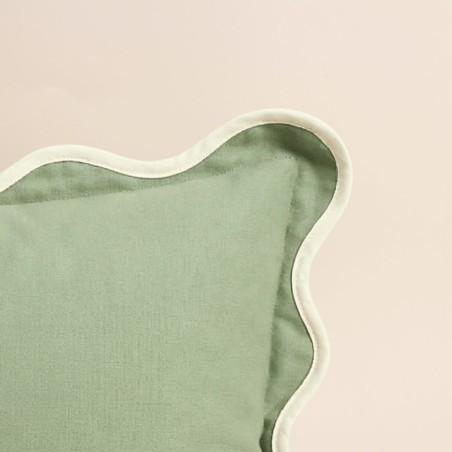 Coussin vintage vert en coton contour vague 40x60cm | Hashtag Déco