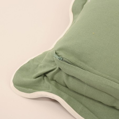 Coussin vintage vert en coton contour vague 40x60cm | Hashtag Déco