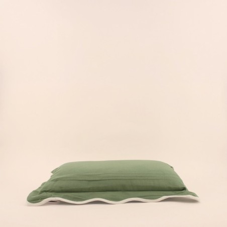Coussin vintage vert en coton contour vague 40x60cm | Hashtag Déco