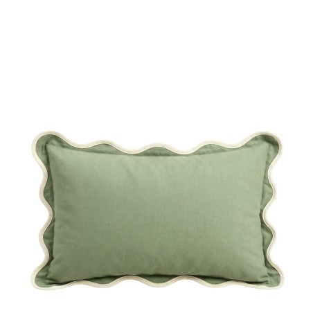 Coussin vintage vert en coton contour vague 40x60cm | Hashtag Déco