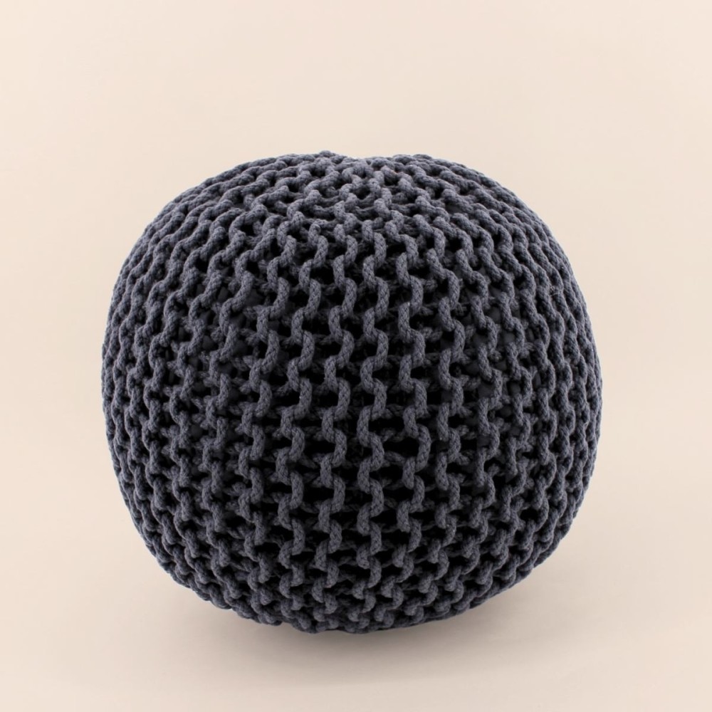 Pouf rond tricot gris 40x30cm pour salon | Hashtag Déco