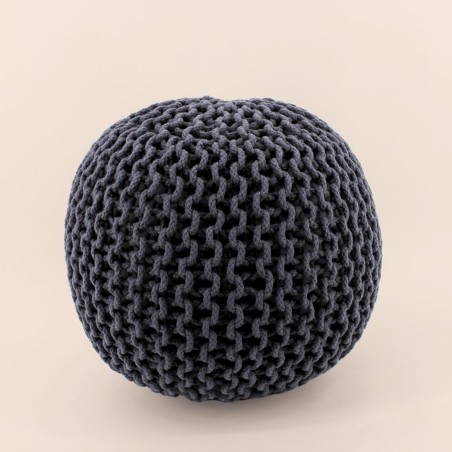 Pouf rond tricot gris 40x30cm pour salon | Hashtag Déco