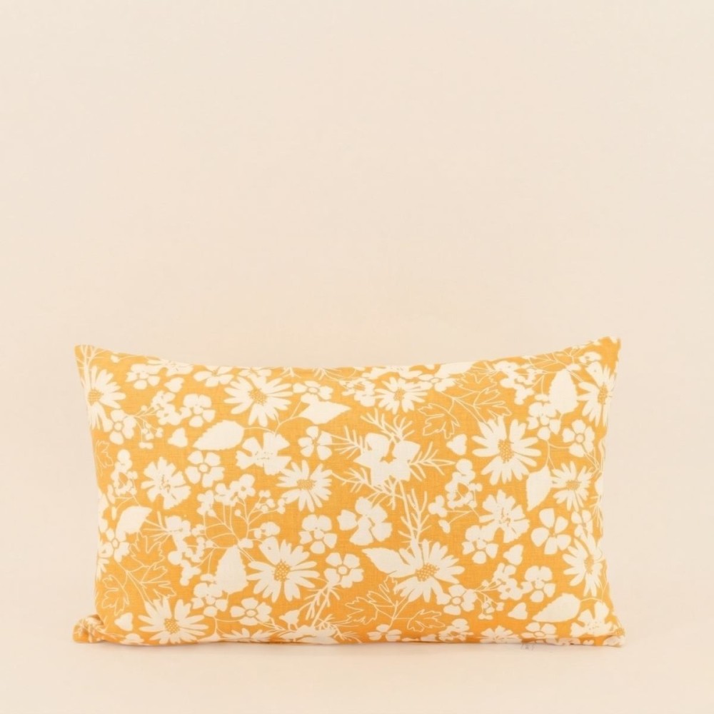 Coussin coton fleurs jaune 30x50 cm | Hashtag Déco